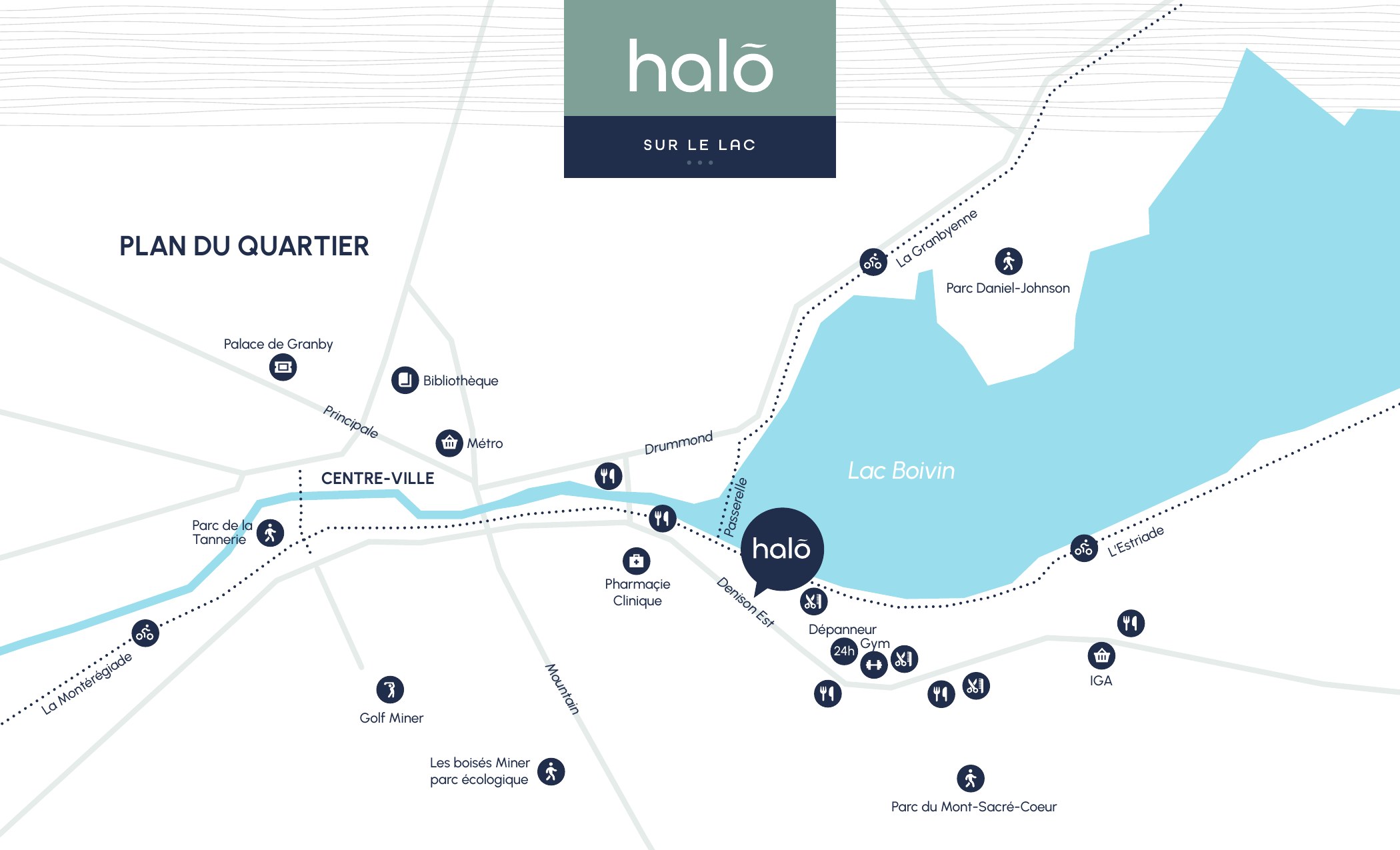 Plan du quartier - Halo sur le Lac, Granby